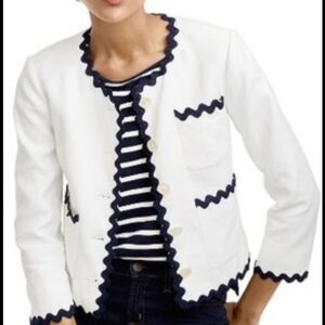 J Crew White Linen Jacket with Rick Rack trim G4295